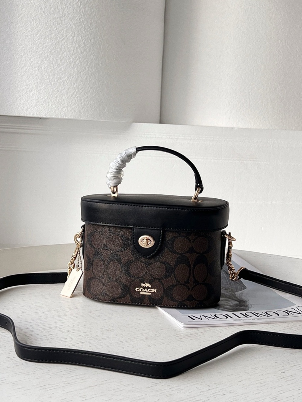 Coach Brown and Black Signature Mini Vanity Bag